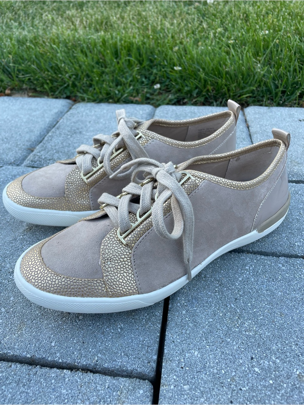 Women’s Calvin Klein Taupe Suede Sneakers with Gold Accents 6 1/2 ✨BRAND NEW✨